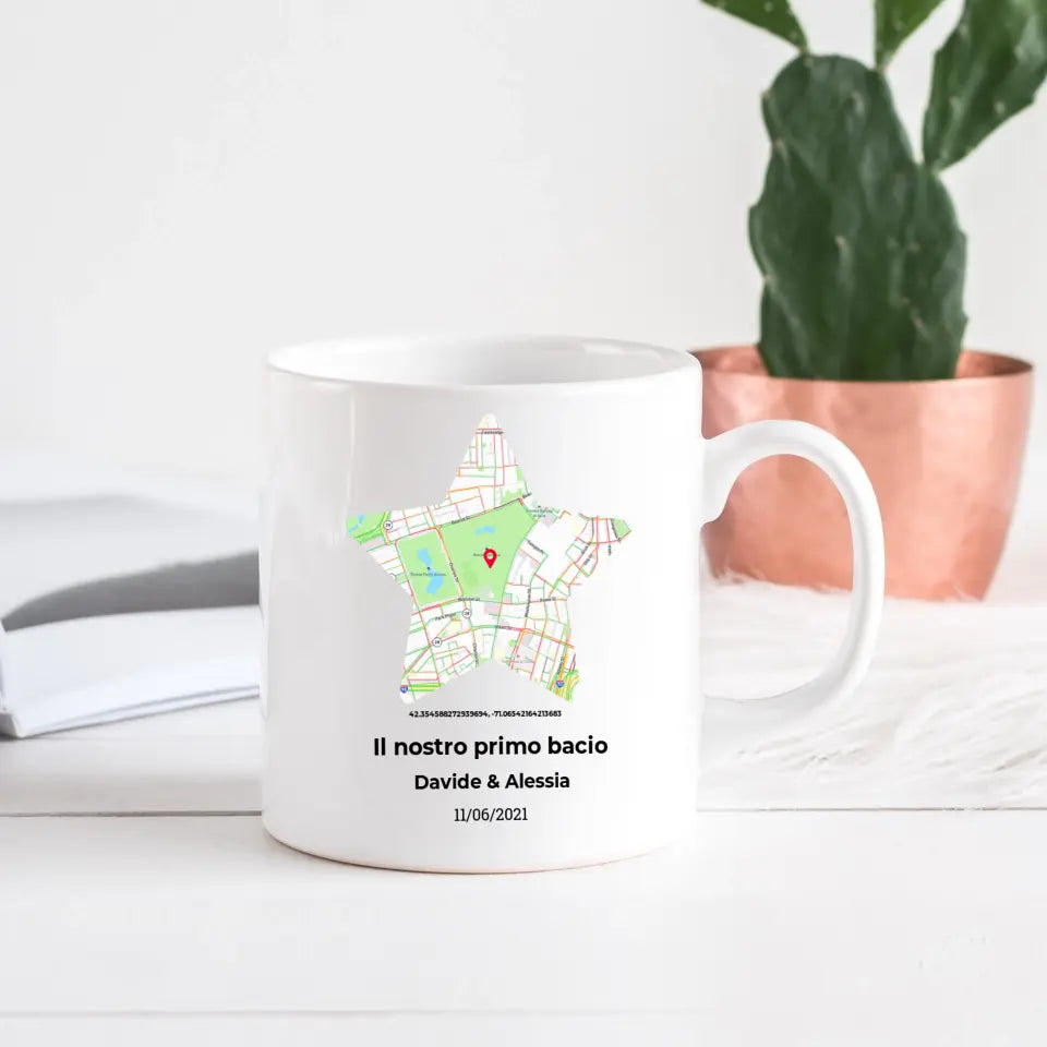 Tazza bianca con mappa a stella personalizzabile