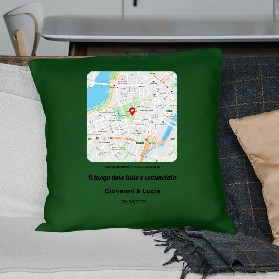 Cuscino verde con mappa personalizzabile