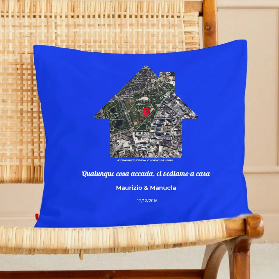Cuscino blu con mappa casa personalizzabile