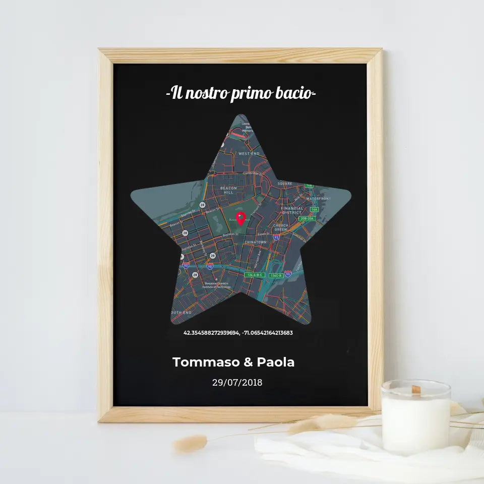 Quadro legno con mappa  stella personalizzabile 20x30