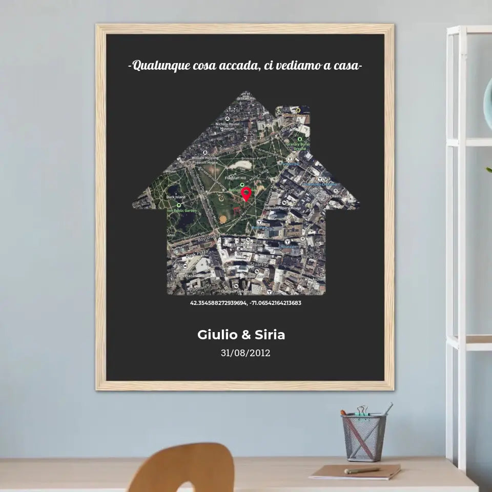 Quadro legno con mappa casa personalizzabile 30x40