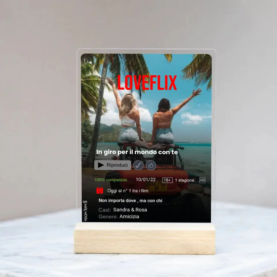Targa Netflix con base in legno 15x20cm personalizzabile
