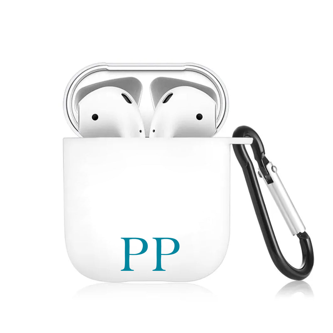 Custodia Bianca Protection Airpods con gancio con lettere personalizzabili