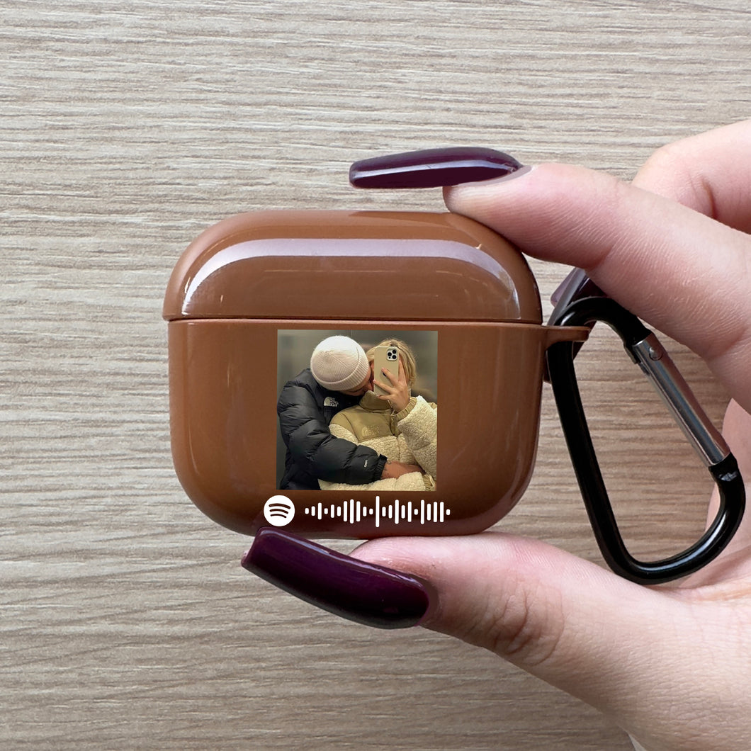 Custodia Chocolate Protection Airpods pro con gancio con codice spotify e foto personalizzabile