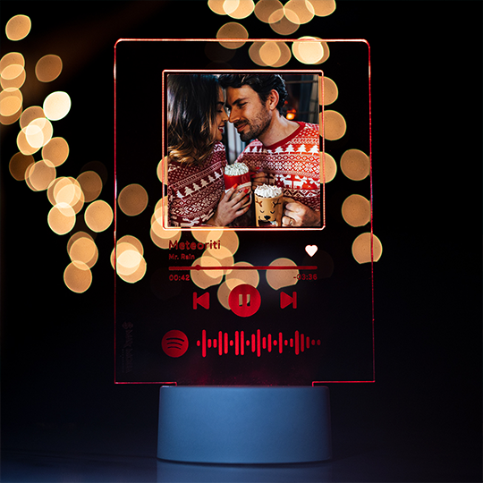 Targa con base bianca a led e codice spotify con foto personalizzabile 15cm x 20cm