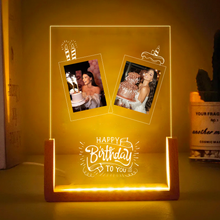 Carica l&#39;immagine nel visualizzatore di Gallery, Targa con base in legno a led &quot;Happy&quot; personalizzabile 15cm x 20cm
