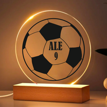 Carica l&#39;immagine nel visualizzatore di Gallery, Targa tonda con base in legno a led &quot;Calcio&quot; personalizzabile
