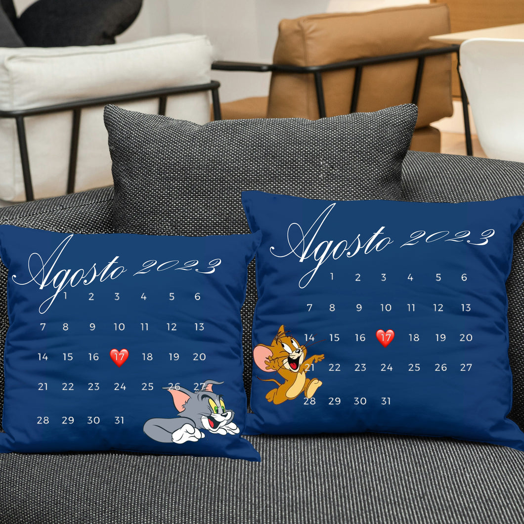 Coppia di cuscini blu Tom&Jerry con calendario personalizzabile