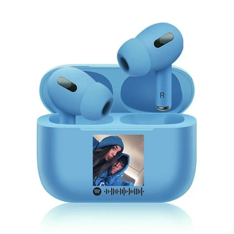 Cuffie Pro Bluetooth celeste pastello con codice spotify e foto personalizzabile