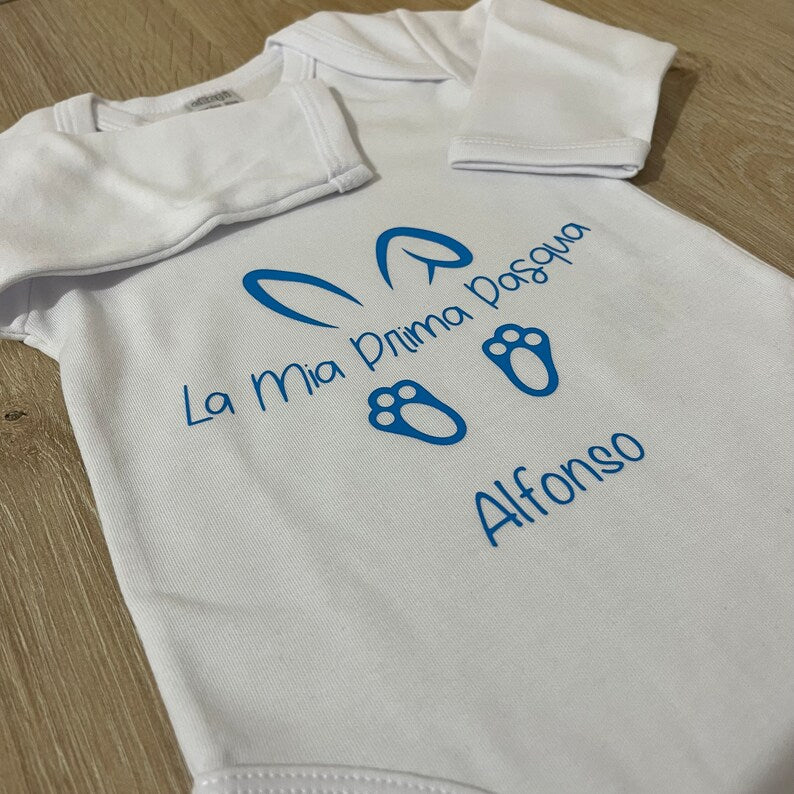 80 STREET Body Neonato Mezza Corta Bimbo Bimba con Stampa Divertente 100% Cotone Body Manica Corta - Idea Regalo - (0-3, BIANCO/CELESTE