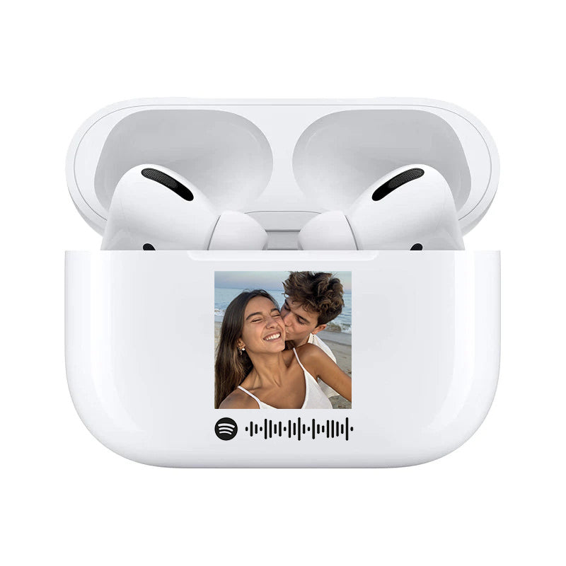 Cuffie Pro Bluetooth bianco pastello con codice spotify e foto personalizzabile
