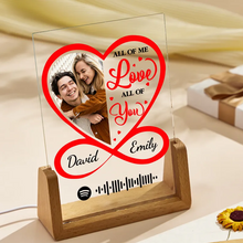 Carica l&#39;immagine nel visualizzatore di Gallery, Targa &quot;Love You&quot; con base in legno a led e codice spotify con foto personalizzabile 15cm x 20cm
