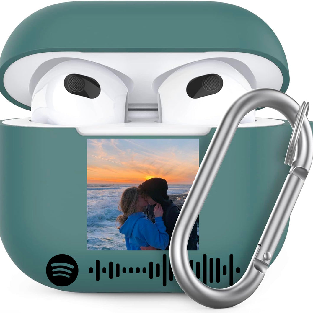 Custodia Deep Blue Protection Airpods pro con gancio con codice spotify e foto personalizzabile