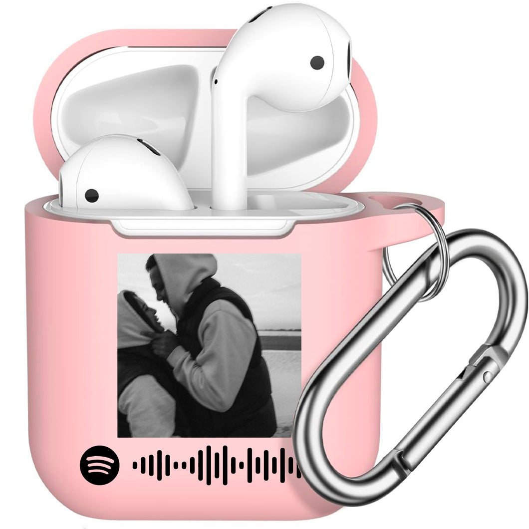 Custodia Rosa Protection Airpods con gancio con codice spotify e foto personalizzabile