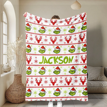 Carica l&#39;immagine nel visualizzatore di Gallery, Plaid coperta in pile &quot;Grinch&quot; personalizzabile
