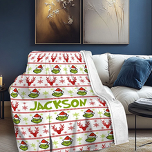 Carica l&#39;immagine nel visualizzatore di Gallery, Plaid coperta in pile &quot;Grinch&quot; personalizzabile
