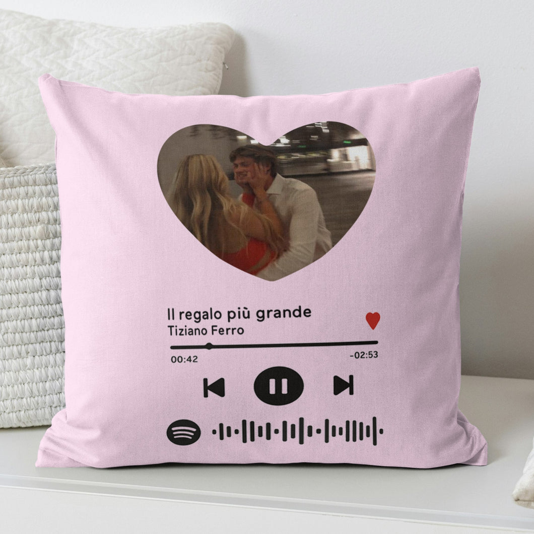 Cuscino rosa con codice spotify e foto a cuore personalizzabile 40 cm x 40 cm