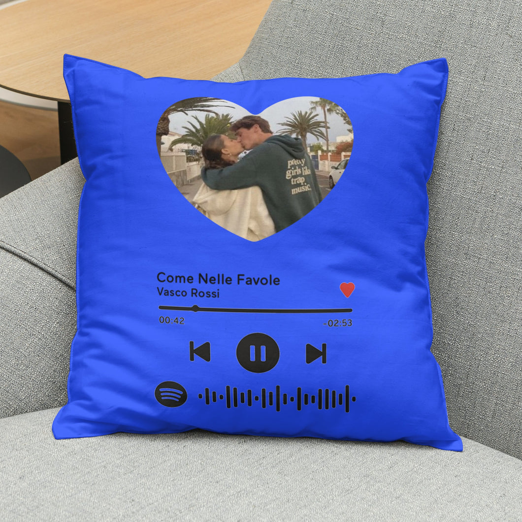 Cuscino blu con codice spotify e foto a cuore personalizzabile 40 cm x 40 cm