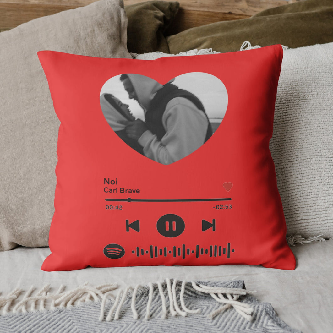 Cuscino rosso con codice spotify e foto a cuore personalizzabile 40 cm x 40 cm