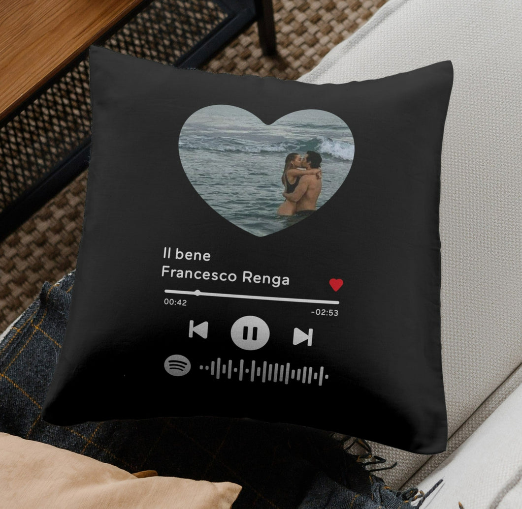 Cuscino nero con codice spotify e foto a cuore personalizzabile 40 cm x 40 cm