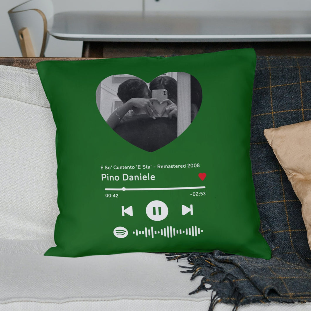 Cuscino verde con codice spotify e foto a cuore personalizzabile 40 cm x 40 cm