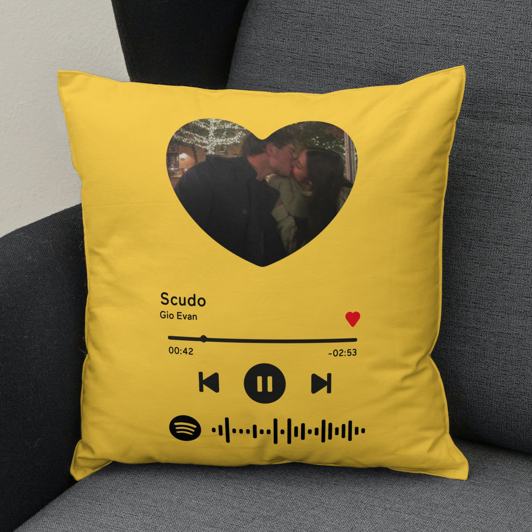 Cuscino giallo con codice spotify e foto a cuore personalizzabile 40 cm x 40 cm