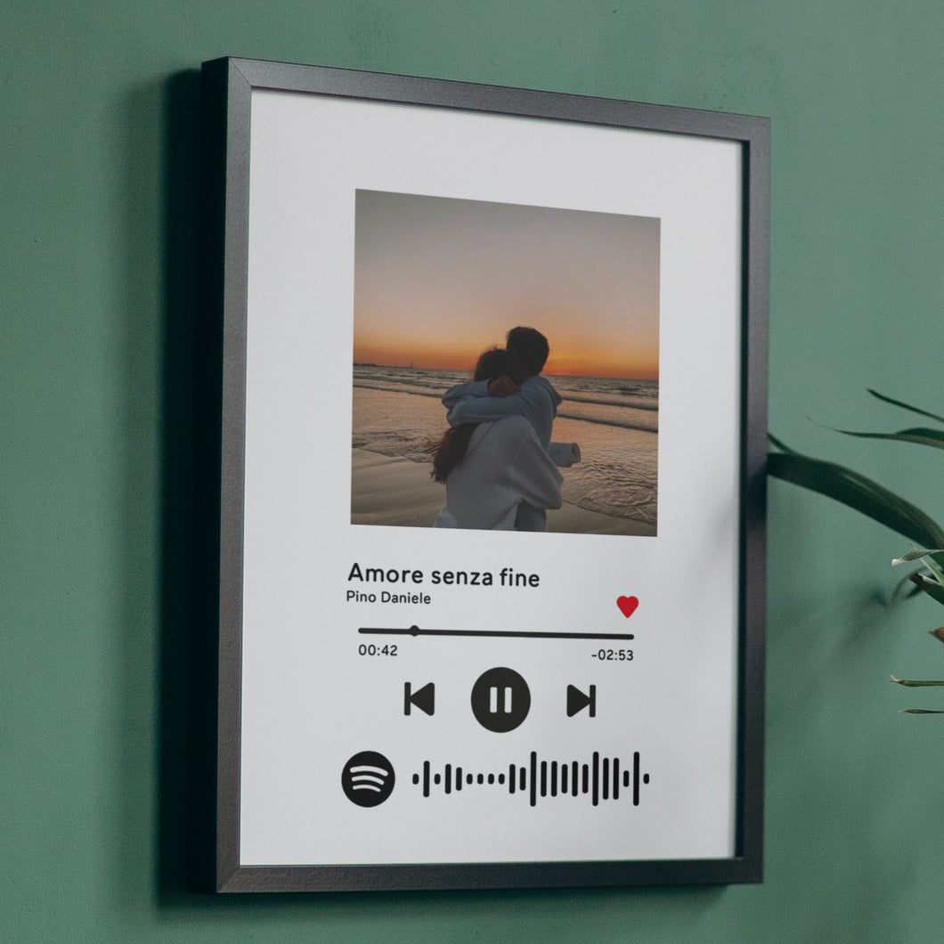 Quadro Nero con codice spotify e foto personalizzabile 20x30cm