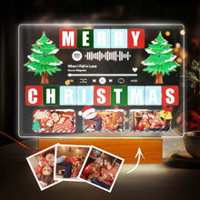 Carica l&#39;immagine nel visualizzatore di Gallery, Targa &quot;Merry Christmas&quot; con base a led in legno e codice spotify con foto personalizzabile 20cm x 15cm
