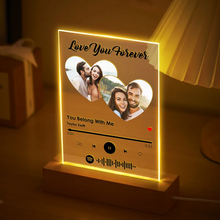 Carica l&#39;immagine nel visualizzatore di Gallery, Targa &quot;Love you&quot; con base in legno a led e codice spotify 15cmx20cm personalizzabile
