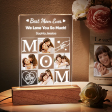 Carica l'immagine nel visualizzatore di Gallery, Targa "MOM" con base in legno a led 15cmx20cm personalizzabile
