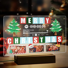 Carica l&#39;immagine nel visualizzatore di Gallery, Targa &quot;Merry Christmas&quot; con base a led in legno e codice spotify con foto personalizzabile 20cm x 15cm
