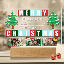 Carica l&#39;immagine nel visualizzatore di Gallery, Targa &quot;Merry Christmas&quot; con base a led in legno e codice spotify con foto personalizzabile 20cm x 15cm
