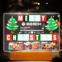 Carica l&#39;immagine nel visualizzatore di Gallery, Targa &quot;Merry Christmas&quot; con base a led in legno e codice spotify con foto personalizzabile 20cm x 15cm
