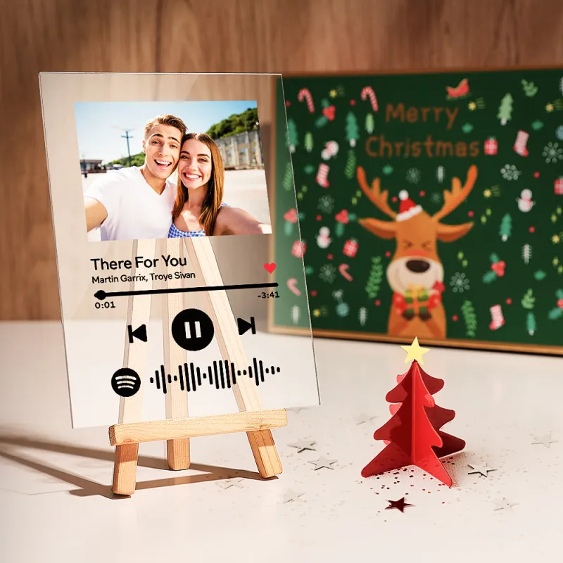 Targa con stand in legno e codice spotify con foto personalizzabile 15cm x 20cm