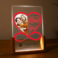 Carica l&#39;immagine nel visualizzatore di Gallery, Targa &quot;Love You&quot; con base in legno a led e codice spotify con foto personalizzabile 15cm x 20cm
