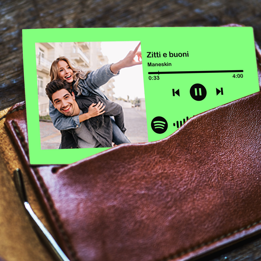 Card verde da portafogli con codice spotify e foto personalizzabile 8,5x5,5