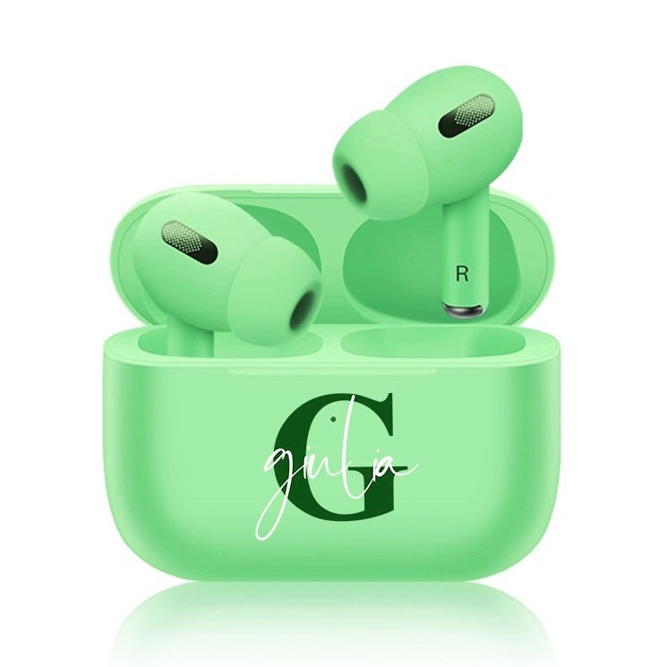 Cuffie Pro Bluetooth verde pastello con lettera e nome personalizzabile
