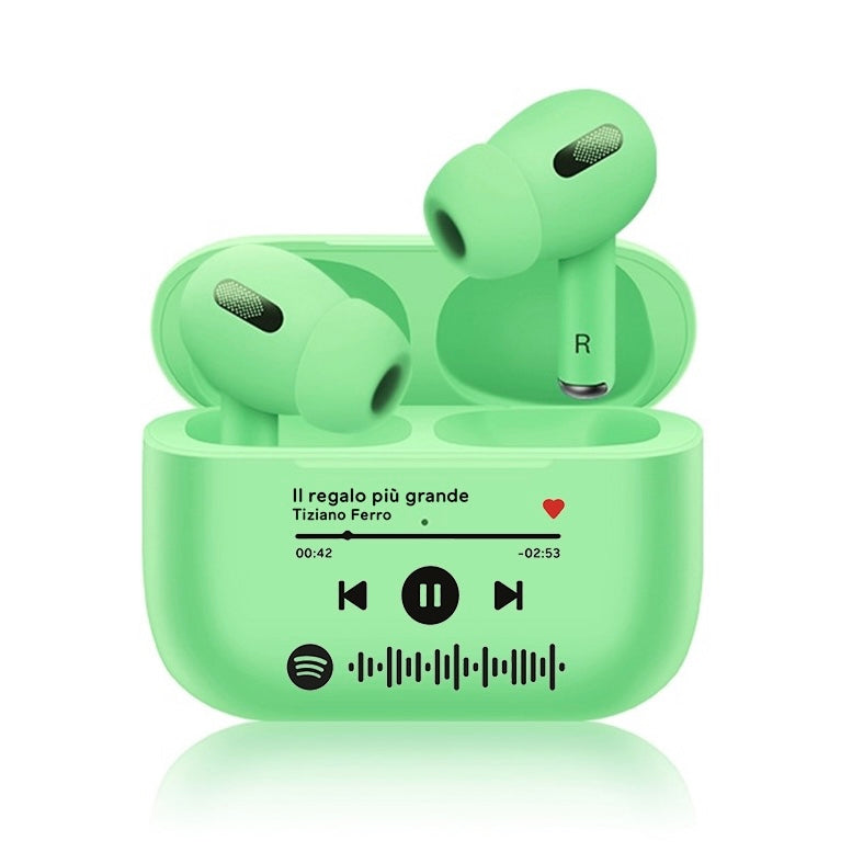 Cuffie Pro Bluetooth verde pastello con codice spotify personalizzabile