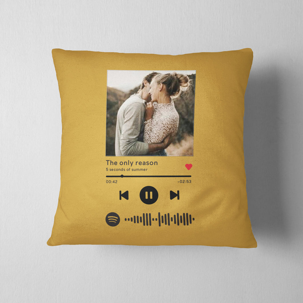 Cuscino giallo con codice spotify e foto personalizzabile 40 cm x 40 cm
