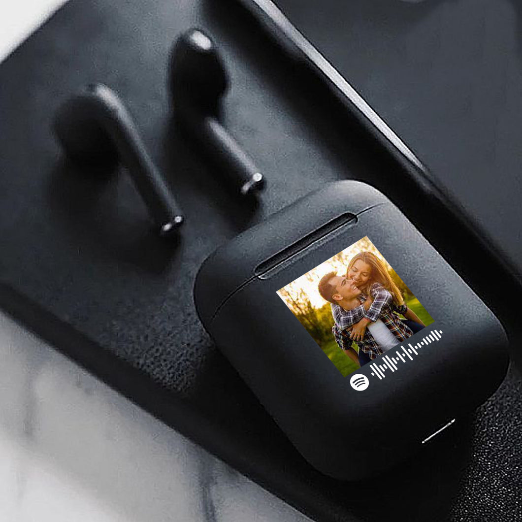 Cuffie Bluetooth nero pastello con codice spotify e foto personalizzabile