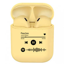 Carica l&#39;immagine nel visualizzatore di Gallery, Cuffie Bluetooth giallo pastello con codice spotify personalizzabile
