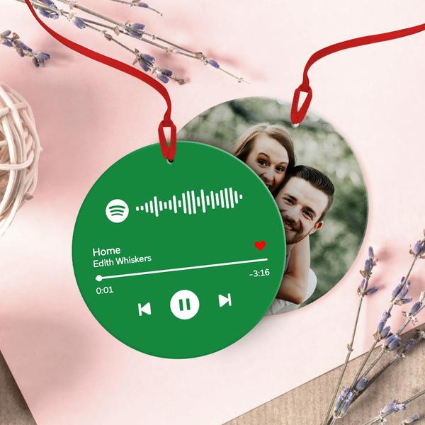 Decoro natalizio verde tondo con codice Spotify e foto personalizzabil –