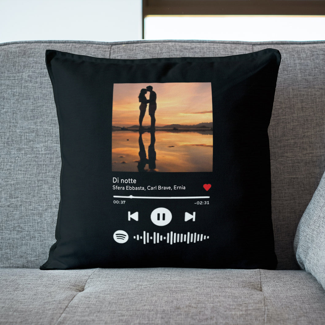Cuscino Nero con codice spotify e foto personalizzabile 40 cm x 40 cm