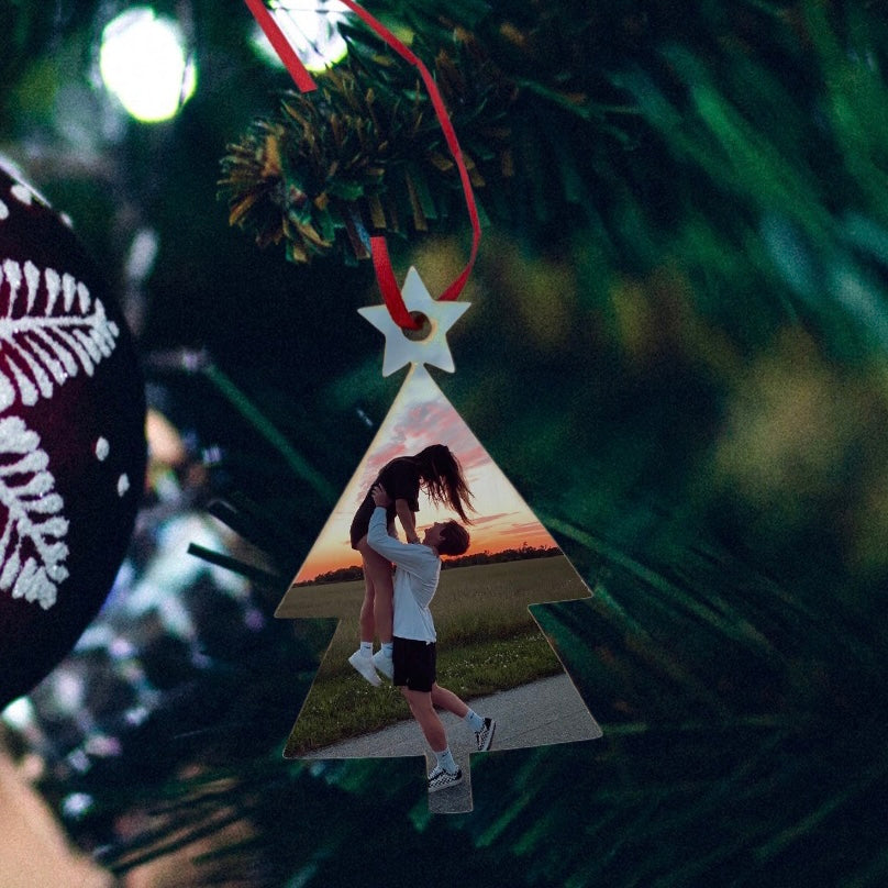 Decoro Albero di Natale in legno con foto o dedica personalizzabile