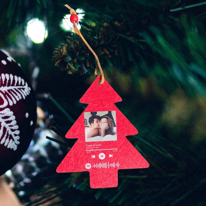 Decoro Albero di Natale in feltro con codice Spotify e foto personalizzabile