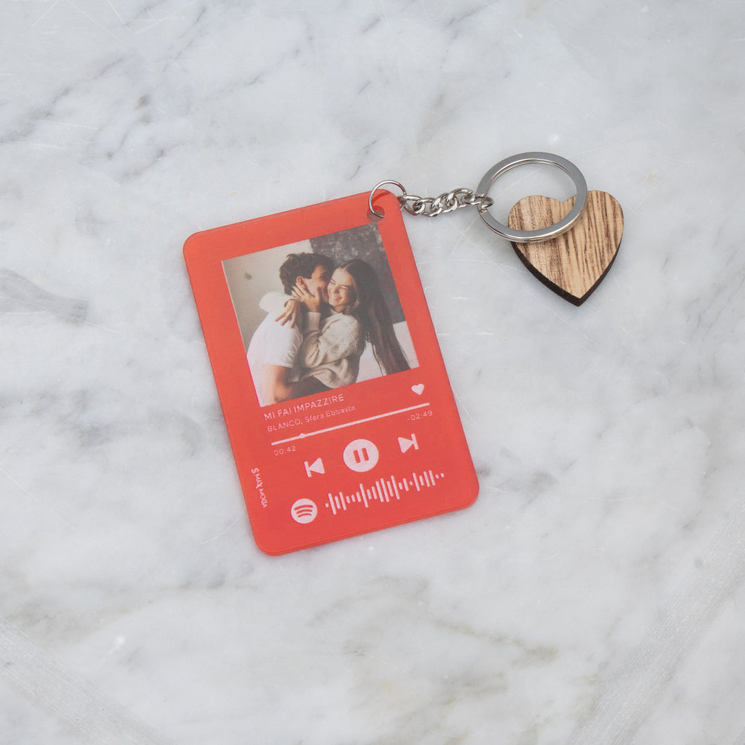 Portachiavi rosso con codice Spotify e foto personalizzabile 8,5 x 5,5 cm