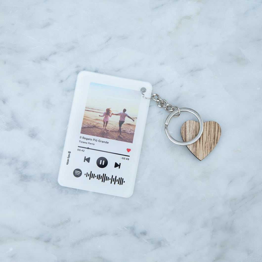 Portachiavi bianco con codice Spotify e foto personalizzabile 8,5 x 5,5 cm