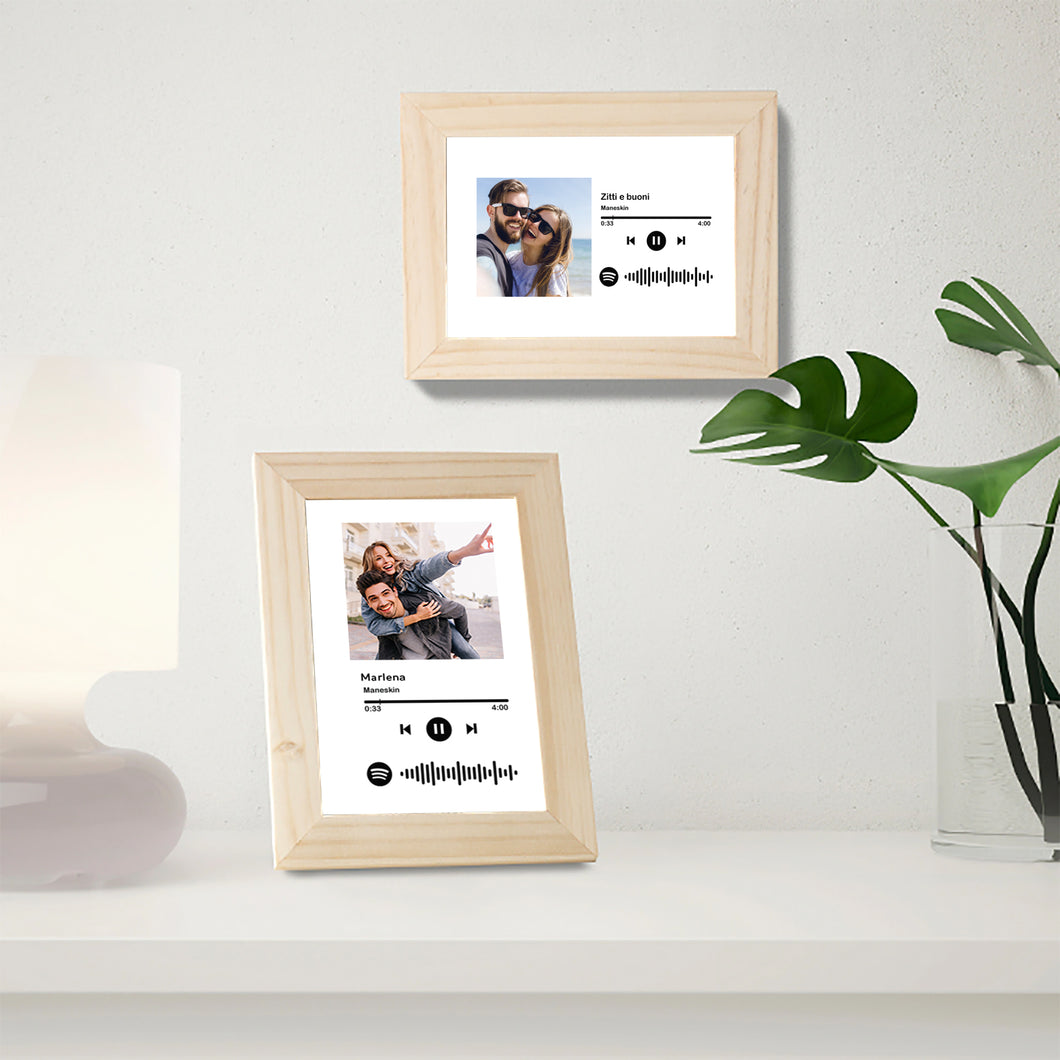 Quadro pino con codice spotify e foto personalizzabile 10x15cm