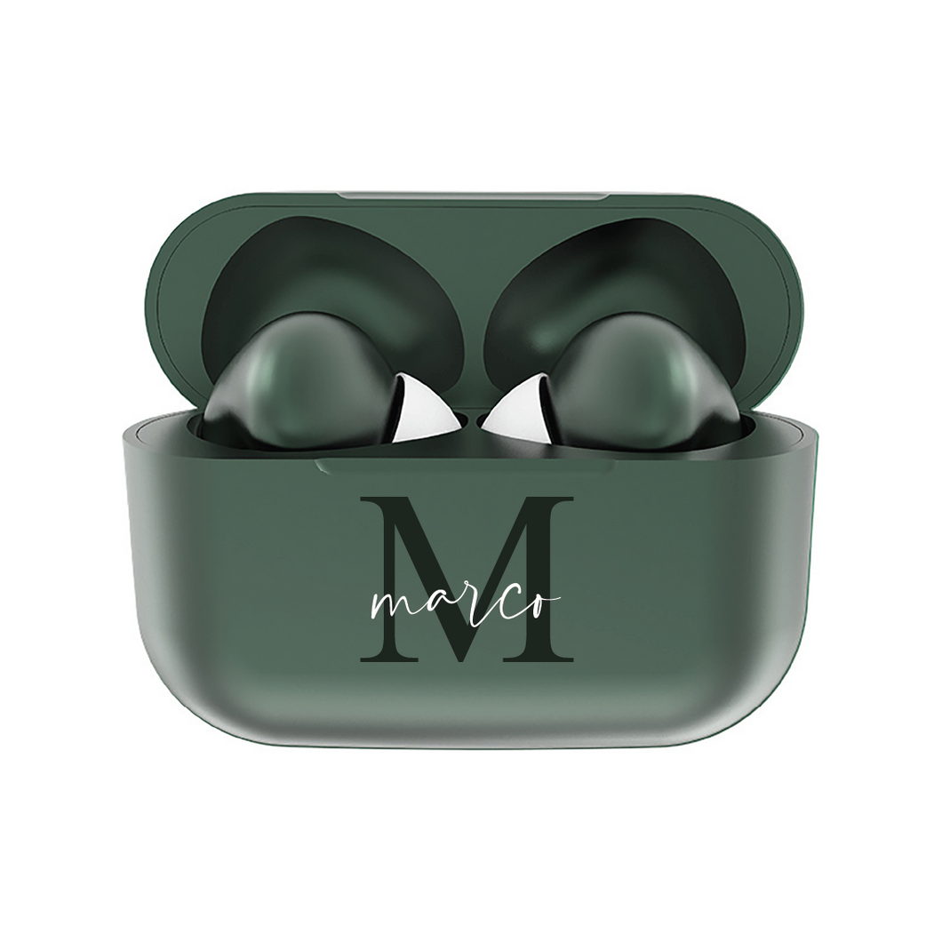Cuffie Pro Bluetooth Verde perlato con lettera e nome personalizzabile