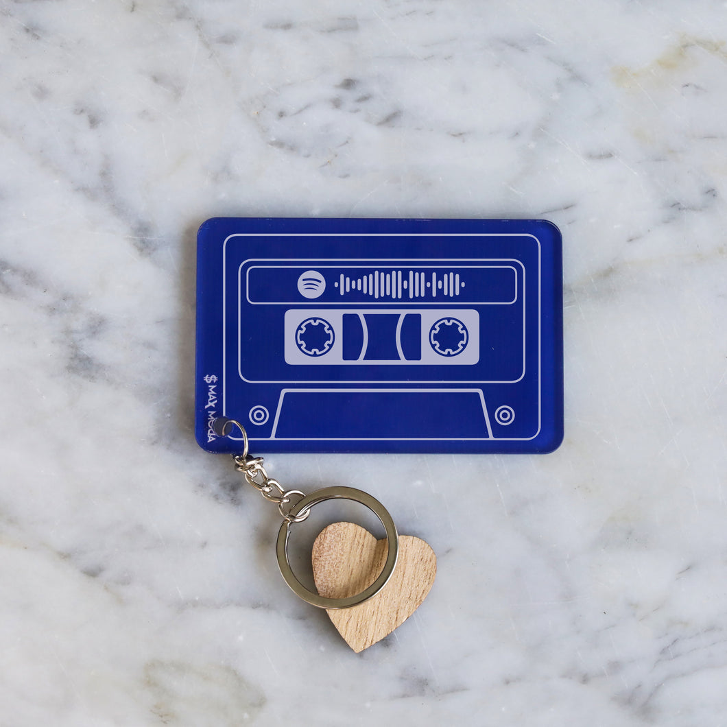 Portachiavi cassetta blu con codice spotify personalizzabile